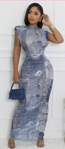 Denim Patch Design Dress