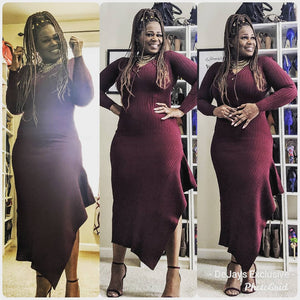 Burgundy Side Flare Maxi Dress