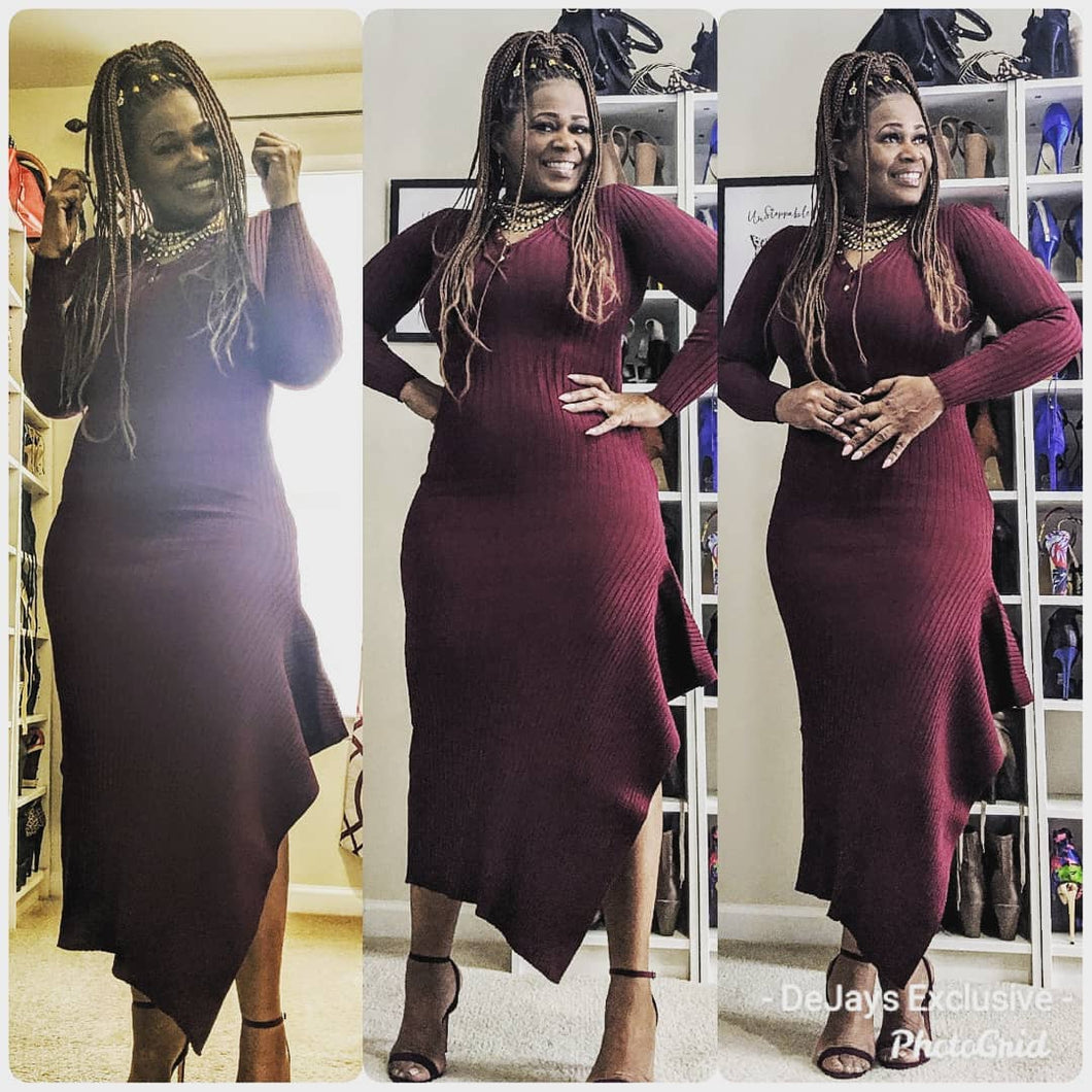 Burgundy Side Flare Maxi Dress