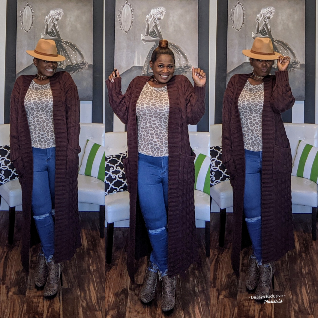 Brown Maxi/Midi Sweater Cardigan